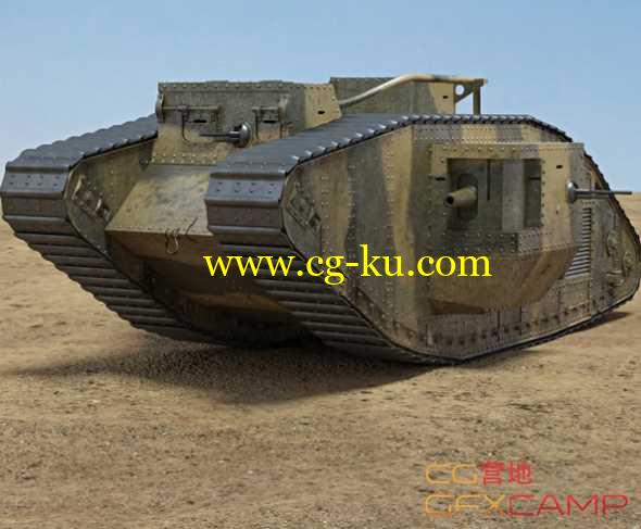 坦克3D模型 C4D/MAX/OBJ格式 Humster3D – Mark V 3D model Tank的图片1