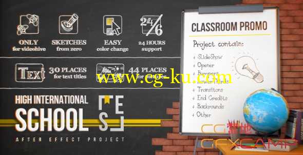 AE模板-学校黑板课桌图片相册宣传片展示 School Classroom Promo的图片1