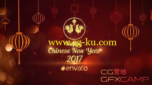 AE模板-灯笼粒子金色文字标题新年喜庆片头 Chinese New Year Greetings 2017的图片1