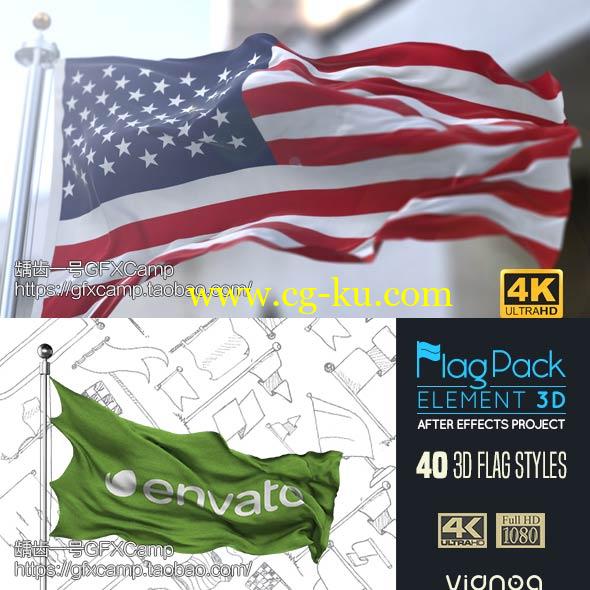AE模板-E3D国旗旗帜飘动三维动画制作工具包 两套的图片1