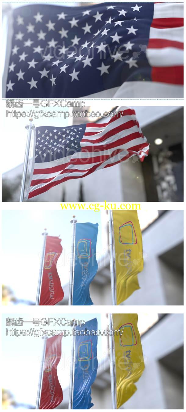 AE模板-E3D国旗旗帜飘动三维动画制作工具包 两套的图片3