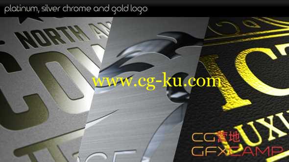 AE模板-金银卡片文字Logo展示 Platinum Silver Chrome and Gold Logo的图片1