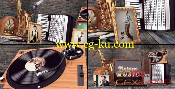 AE模板-复古音乐唱机相册照片开场 Vintage Music Opener的图片1