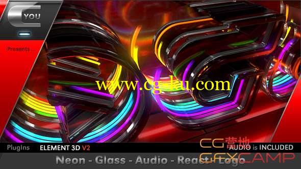 AE模板-三维霓虹描边Logo动画 Neon Glass Audio React Logo的图片1