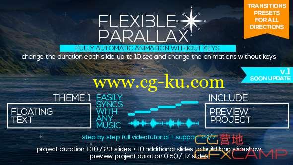 AE模板-三维视差图片制作工具包 Flexible Parallax Slideshow Floating Text的图片1