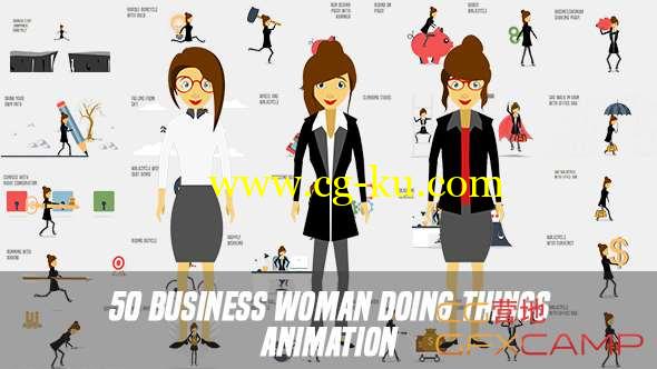 AE模板-职场上班族女性角色卡通MG动画 Business Woman Doing Things Animation的图片1