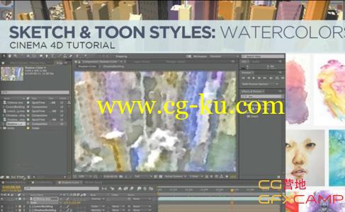 灰猩猩水彩渲染教程 Sketch & Toon Style 5: Watercolors Tutorial的图片1