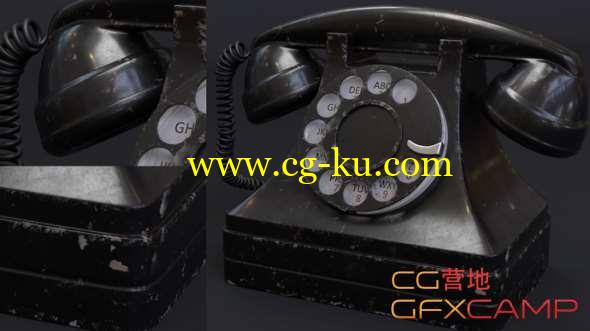 破旧电话材质阿诺德C4D教程+工程 Cinema 4D - Realistic Vintage Rotary Telephone Shader in Arnold Tutorial的图片1