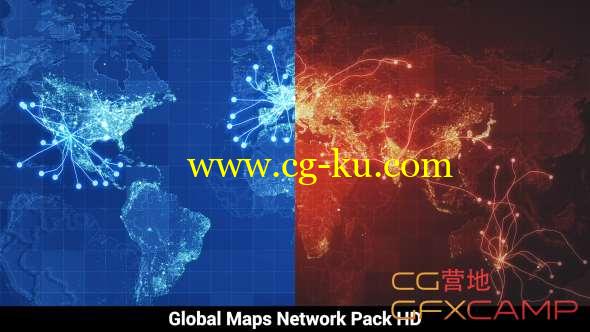 科技感地图连线动画高清视频素材 Pack of 3 Global Maps Network HD的图片1