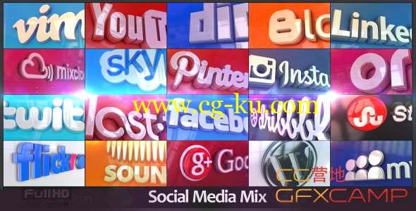 AE模板-三维社交网站Logo标题动画 Social Media Mix的图片1