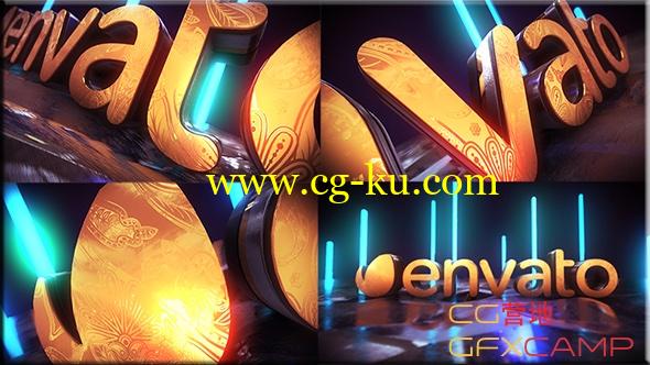 AE模板-E3D三维金色Logo文字动画 Golden Neon Logo Intro的图片1