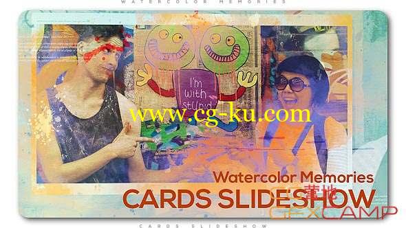 AE模板-水彩遮罩回忆相册照片开场 Watercolor Memories Cards Slideshow的图片1