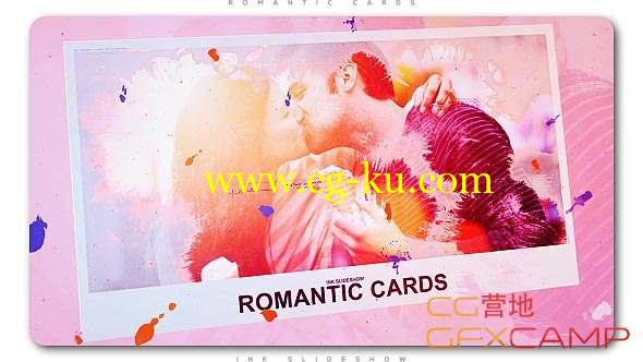 AE模板-浪漫水墨遮罩幻灯片照片相册片头 Romantic Cards Ink Slideshow的图片1