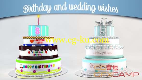 AE模板-婚礼生日蛋糕动画片头 Birthday and Wedding Wishes的图片1