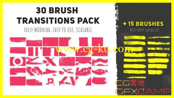 AE模板-笔刷遮罩视频转场 30 Brush Transitions Pack的图片1