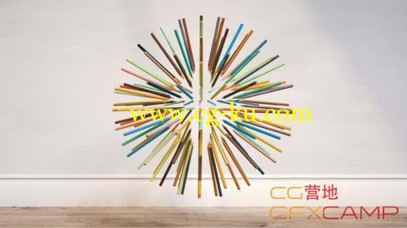 铅笔克隆场景C4D教程(含工程) Cinema 4D - Abstract Ball of Pencils using the Cloner Effector Tutorial的图片1
