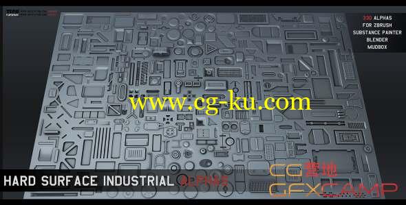 工业化硬面深度贴图素材 ArtStation Marketplace - 330 Hard Surface Industrial Alphas的图片1