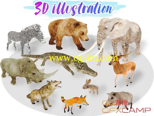 非洲动画低多边形3D模型 Cubebrush - Africa Animal Illustration Animated Part 1的图片1
