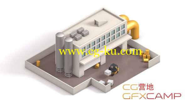 低多边形工厂楼房C4D教程  Cinema 4D - Creating a Low-Poly Factory Scene Tutorial的图片1