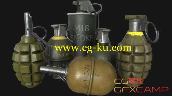 手雷手榴弹烟雾弹低多边形3D模型 CGTrader - Grenades Pack Low-poly 3D model的图片1