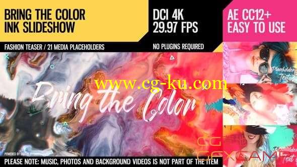 AE模板-彩色时尚水墨遮罩图片开场 Bring the Color 4K Ink Slideshow的图片1