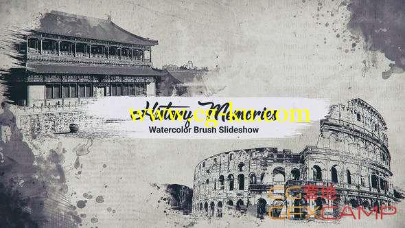 AE模板-水墨笔刷回忆历史片头 History Memories Watercolor Brush Slideshow的图片1