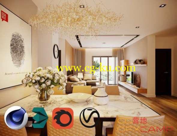 客厅卧室室内场景3D模型 CGTrader - Full House Design 4 for Cinema 4D and 3DS MAX 3D Model的图片1