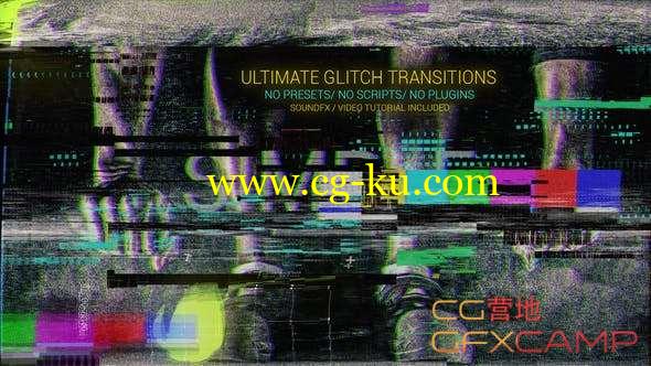 AE模板-色彩分离信号损坏视频转场 Glitch Transitions的图片1