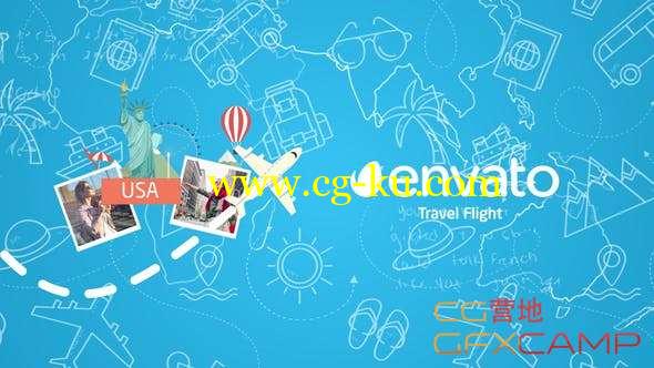 AE模板-卡通旅游景点照片展示片头 Travel Flight Logo的图片1