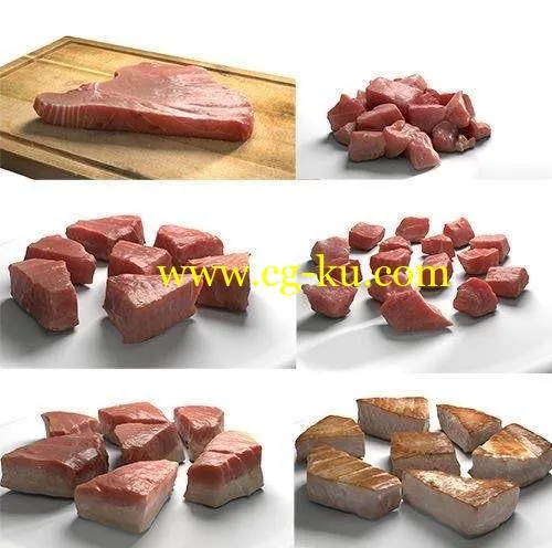 CGTrader – Tuna Meat Pack – Steak Raw Cooked Chopped Low-poly 3D model的图片1