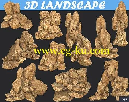 Cubebrush – Low poly Realistic Yellow Rock Canyon Modular Pack的图片1