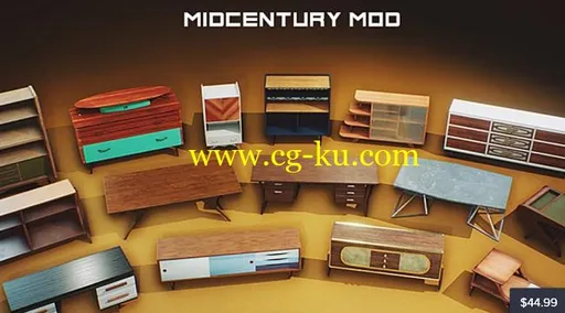 Cubebrush – Retro Mid Century Mod Props VOL.1 [UE4+Raw]的图片1