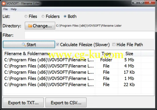 VovSoft Filename Lister 2.4的图片1