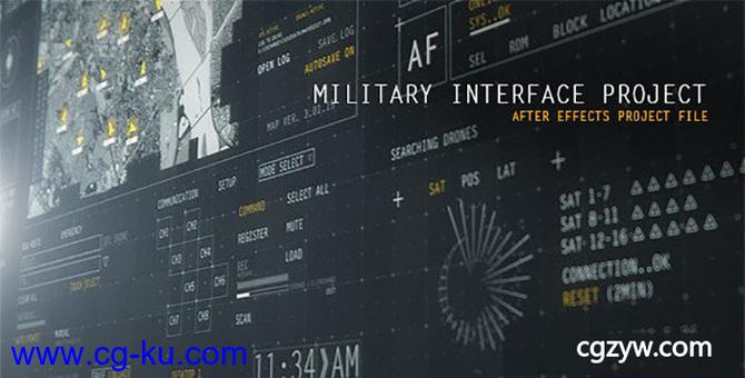 AE模板-军事地图HUD计算机数据数字游戏高科技全息信息图表接口军事包装展示的图片1