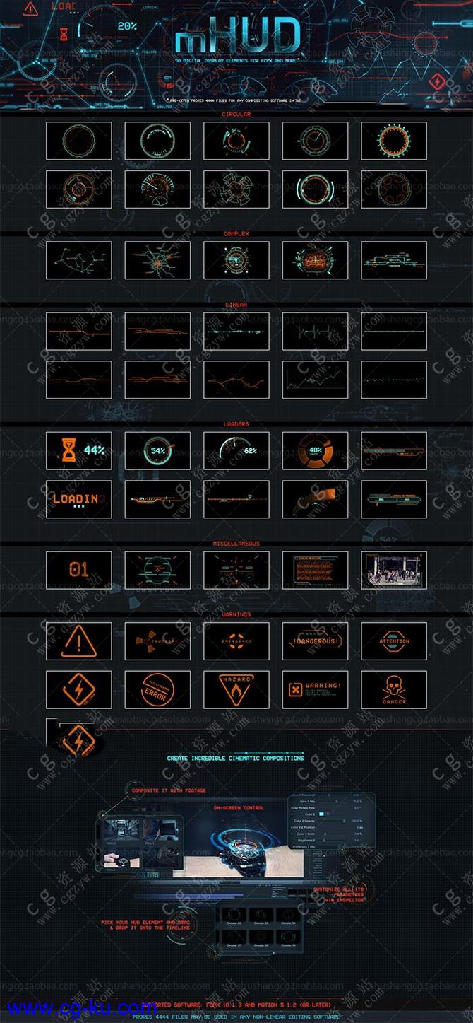 FCPX插件-50组高科技HUD钢铁侠信息元素 mHUD+带通道视频素材的图片1
