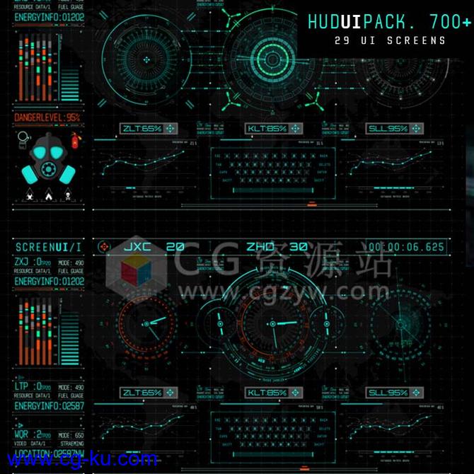 AE模板-700+HUD高科技科幻游戏军事显示屏动态UI元素的图片1