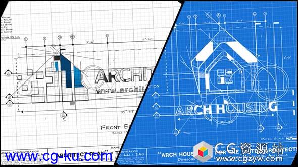 AE模板-建筑标志手绘线条建筑蓝图Logo动画 Architect Logo的图片1