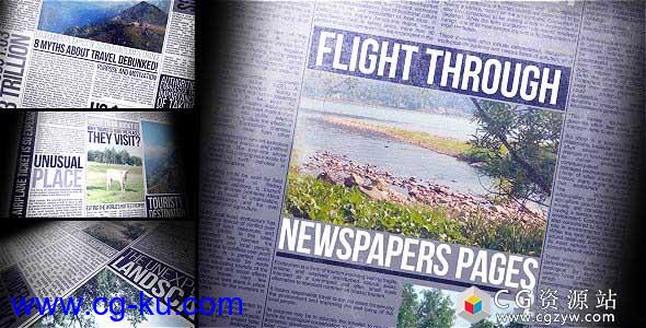 AE模板-翻阅书籍杂志报纸页面展示宣传flight-through-newspapers-pages的图片1