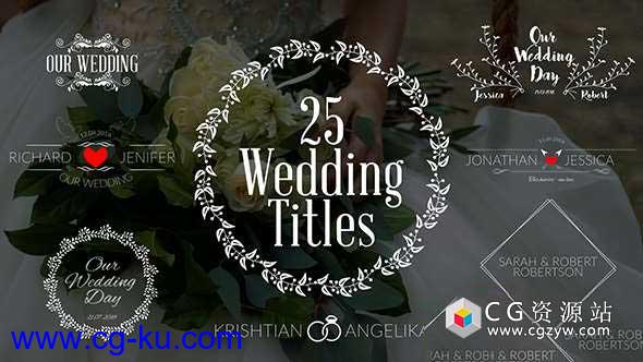 AE模板-25组复古徽章婚礼浪漫文字标题动画 Wedding Titles的图片1