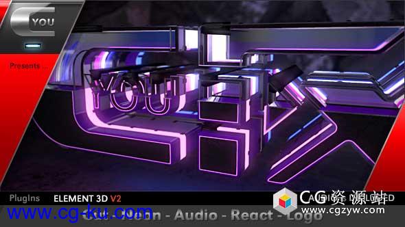 AE模板-E3D三维标志玻璃质感霓虹灯Logo展示 Cut Neon Audio React Logo的图片1