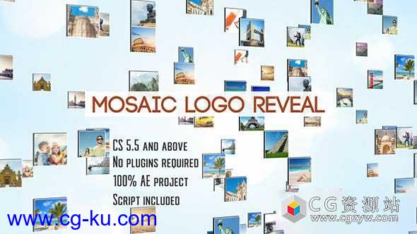 AE模板-三维图片或标志汇聚Logo动画带脚本 Mosaic Logo Revea的图片1