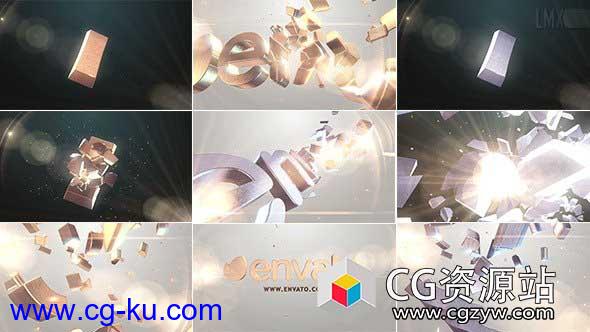 AE模板-震撼3D立体金银字母字体粉碎logl标志动画gold-and-silver-shatter-logo的图片1