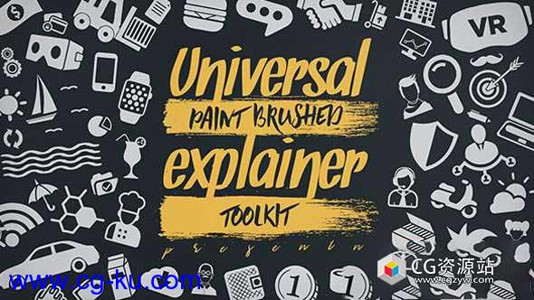 AE模板-MG动画笔刷遮罩解说图标包装Universal Paint Brushed Explainer Toolkit的图片1