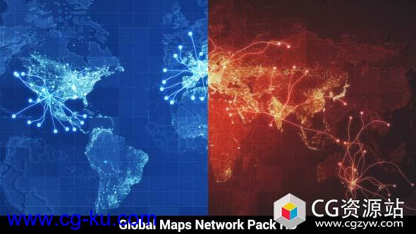 高清视频素材-科技感地图网络连线视觉效果动画 Pack of 3 Global Maps Network HD的图片1