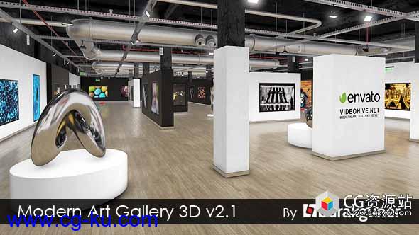 AE模板-Element 3D v2三维展厅图片相册摄影展览动画 Modern Art Gallery 3D v2.1的图片1