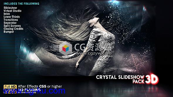 AE模板-水晶幻灯片包玻璃水晶折射图片展示片头 Crystal Slideshow Pack 3D的图片1