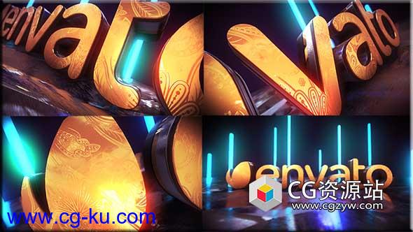 AE模板-E3D现代优雅史诗金色标志logo介绍Golden Neon Logo Intro的图片1