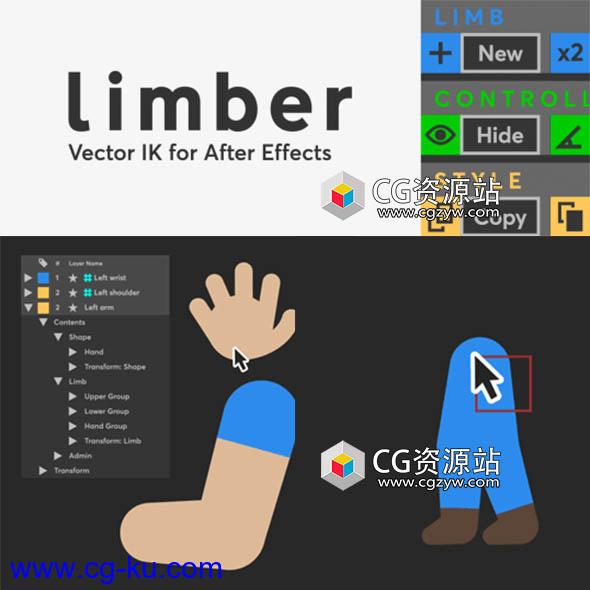 AE脚本-二维MG动画角色生成手脚关节IK绑定脚本 Limber + 使用教程的图片1