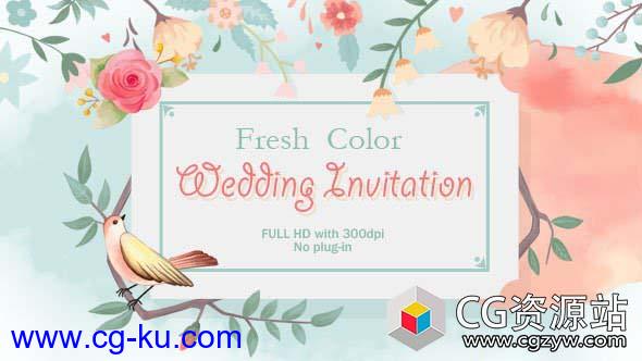 AE模板-多彩现代水彩枝条婚礼邀请片头 Fresh Color Wedding Invitation的图片1