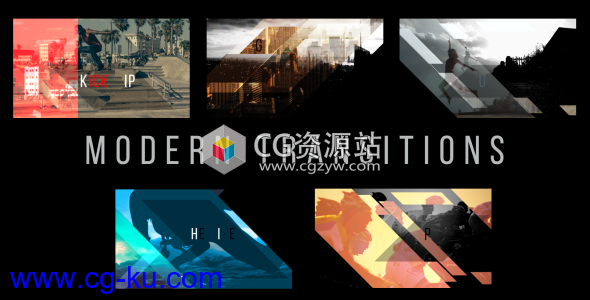 AE模板-对角线图形遮罩视频转场 Modern Transitions 5 Pack Volume 3的图片1